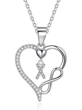 Letter X Dainty 925 Sterling Silver Infinity Heart Initial Necklace